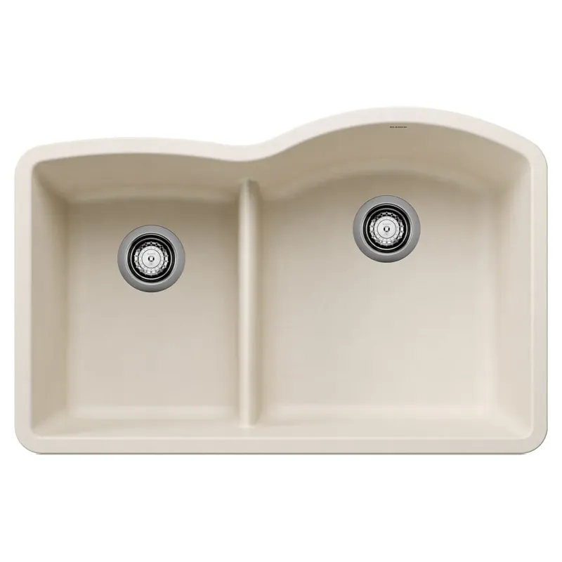 Save Now BLANCO 443066 Diamond Silgranit 32 Reverse Double Bowl Undermount Kitchen Sink with Low Divide - Soft White