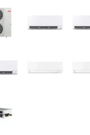 Next Day Delivery Mitsubishi Multi-Zone 48000 BTU R-454B 20 SEER2 5-Zone Wall-Mounted Mini Split Heat Pump System - 6K+12K+12K+15K+15K